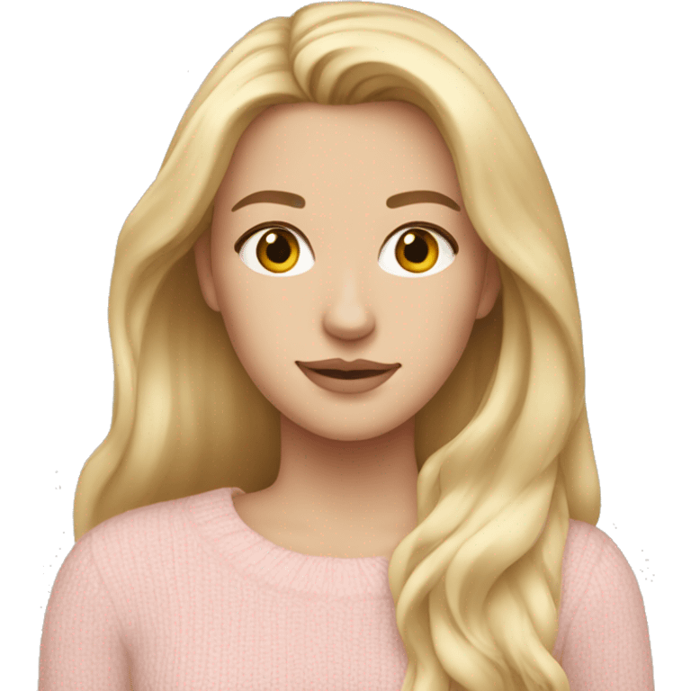 Beautiful white girl with long blonde hair wearing light pink sweater  emoji