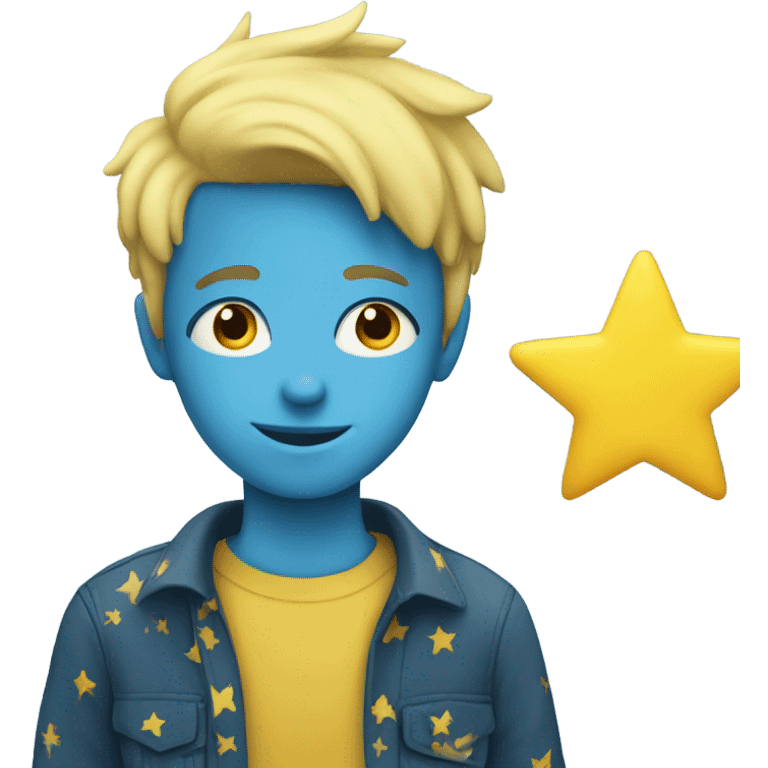 blue haired boy with yellow star pattern blue shirt emoji