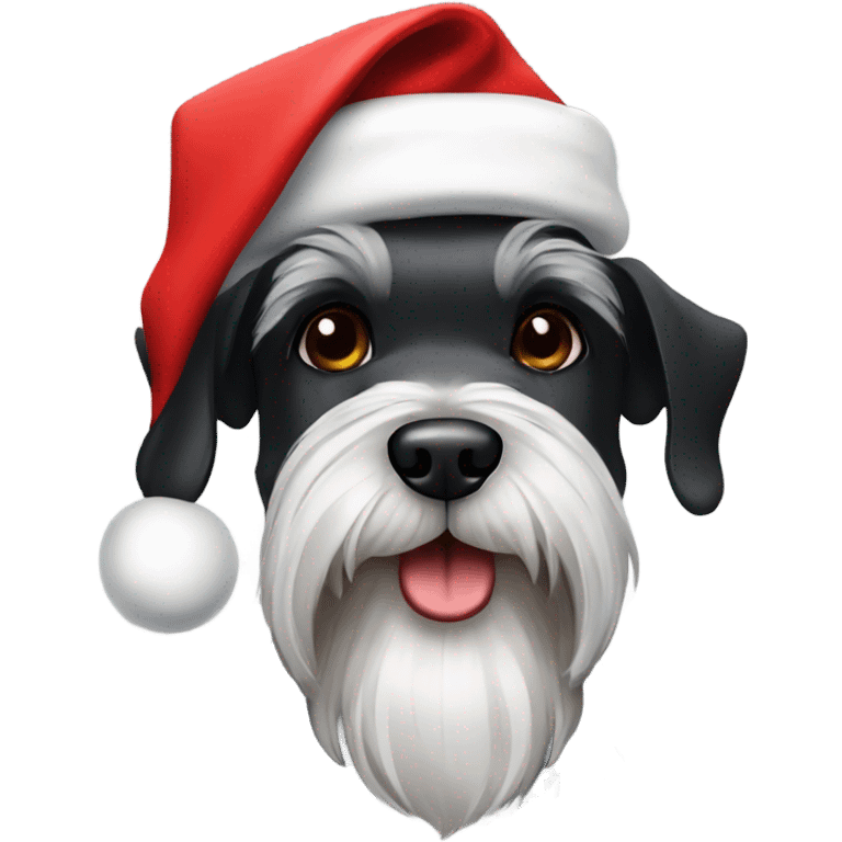 Black and white schnauzer with Santa hat emoji