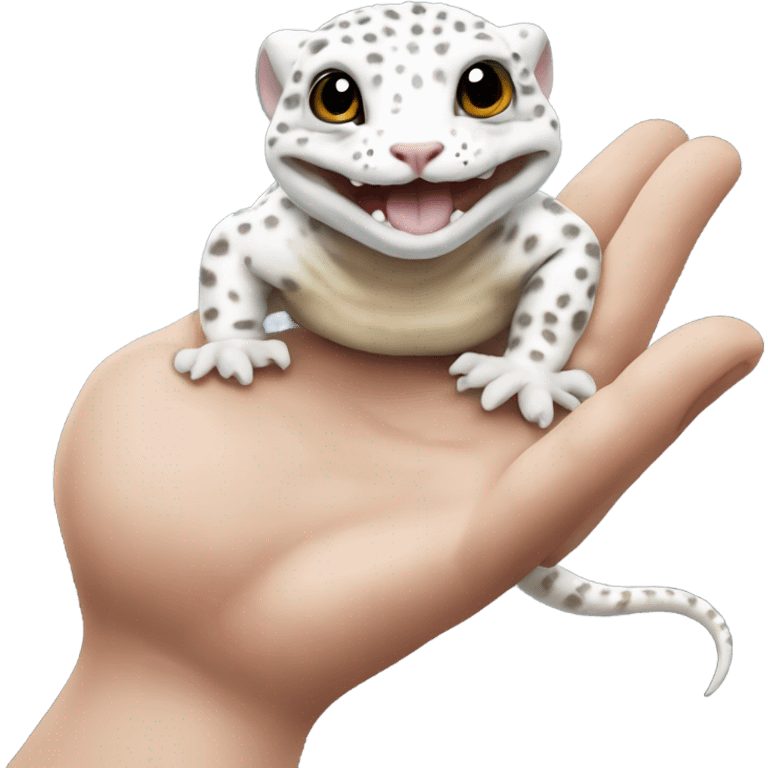 White leopard gecko in hand emoji