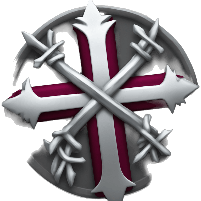 a cross with the colors silver burgundy and black with a crown of thorns on it emoji