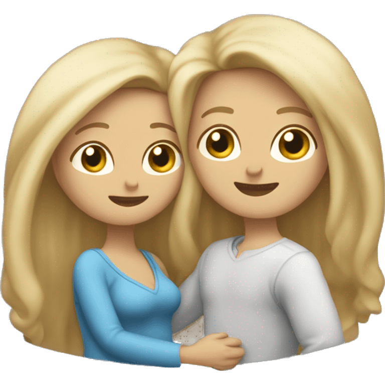 An emoji of a mother with long, flowing blonde hair standing confidently, next to her husband. In her arms, or in front of them, is a baby boy, representing a happy and loving family emoji