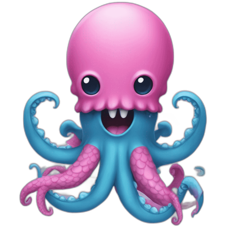 an adorable blue kraken fighting another pink kraken  adorable emoji