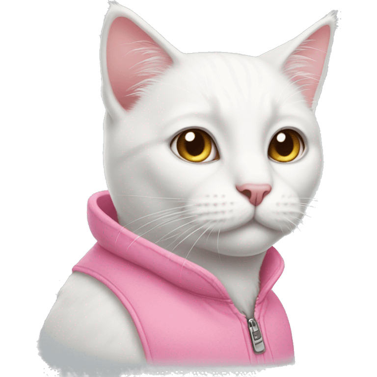 White cat wearing pink Hodur emoji