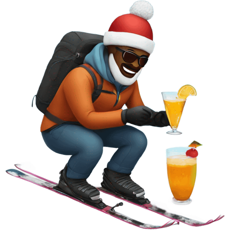 Man snow skiing with a cocktail in hand emoji