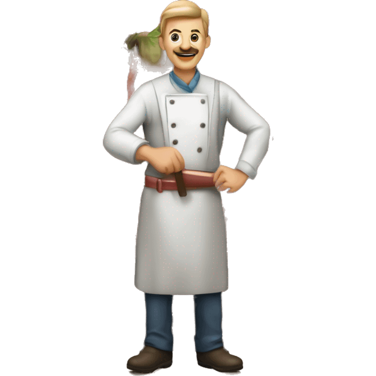 PAAGON MEATS BUTCHER SHOP WITH TWO BIG KNIVES ACROSS THE BUTCHERS CHEST emoji