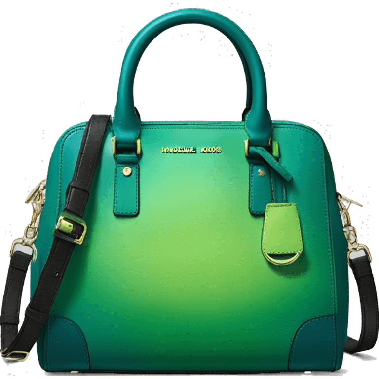 Realistic isolated dark teal,lime green,black and emerald green ombre Michael kors satchel purse.  emoji