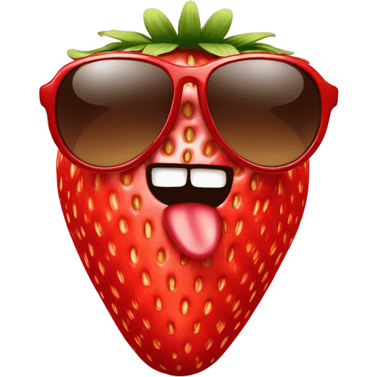 A strawberry with sunglasses and big nose  emoji