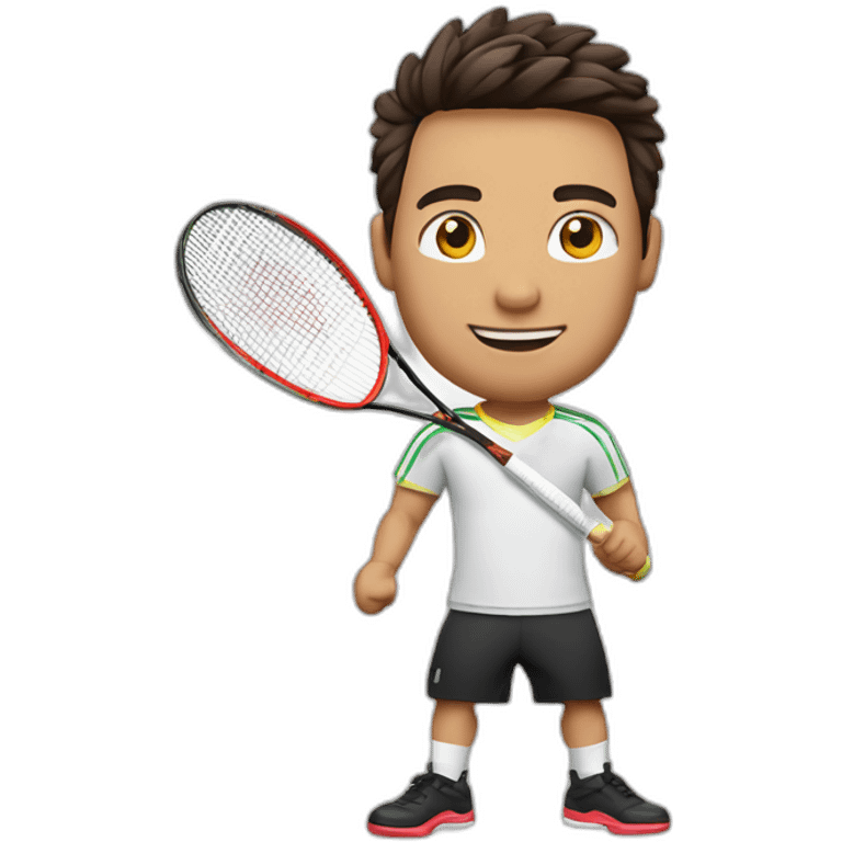 Jenue homme avec chauveux bruns jouant du badminton emoji