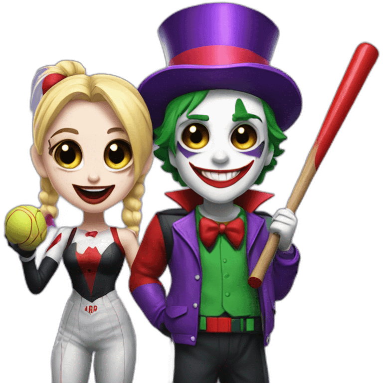 Joker and Harley Quinn with gum and baseball bat emoji