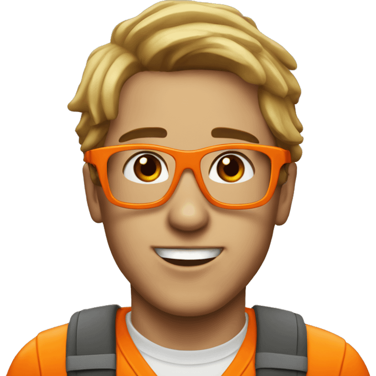 Young man with safety orange helmet, glases and earplugs emoji