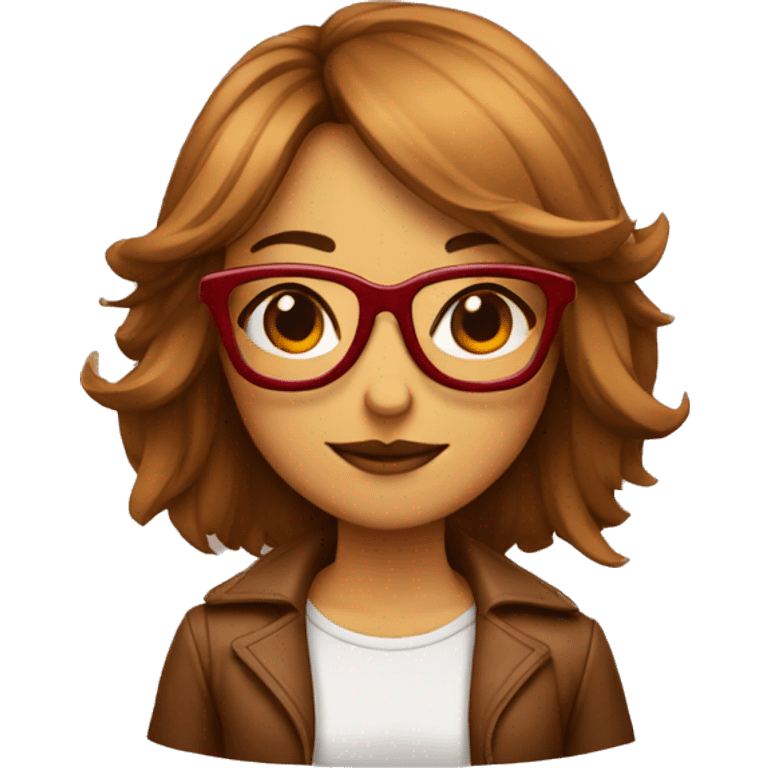 Chica con gafas y pelo marron con mechas rojas emoji