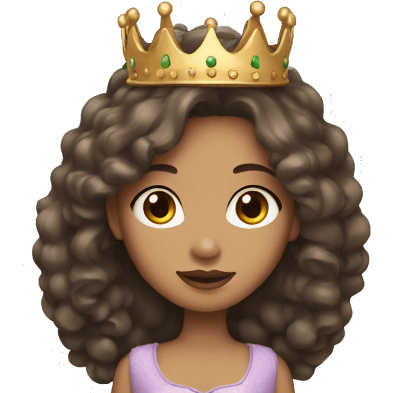 Light skin girl with long dark brown hair and crown emoji