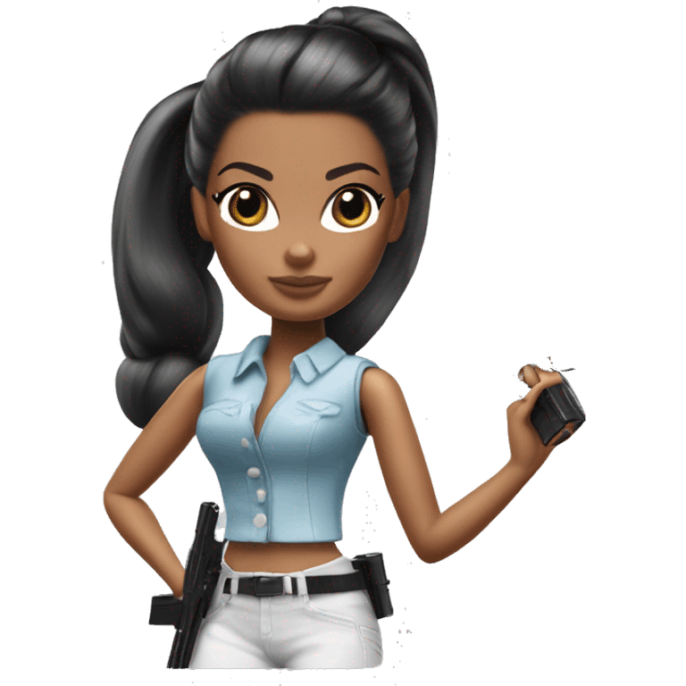 black hair white ponytail barbie holding a toy gun emoji