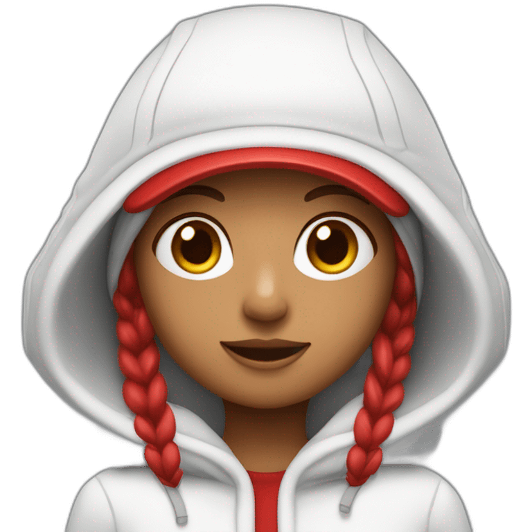 Fille avec capuche blanche et casquette rouge  emoji