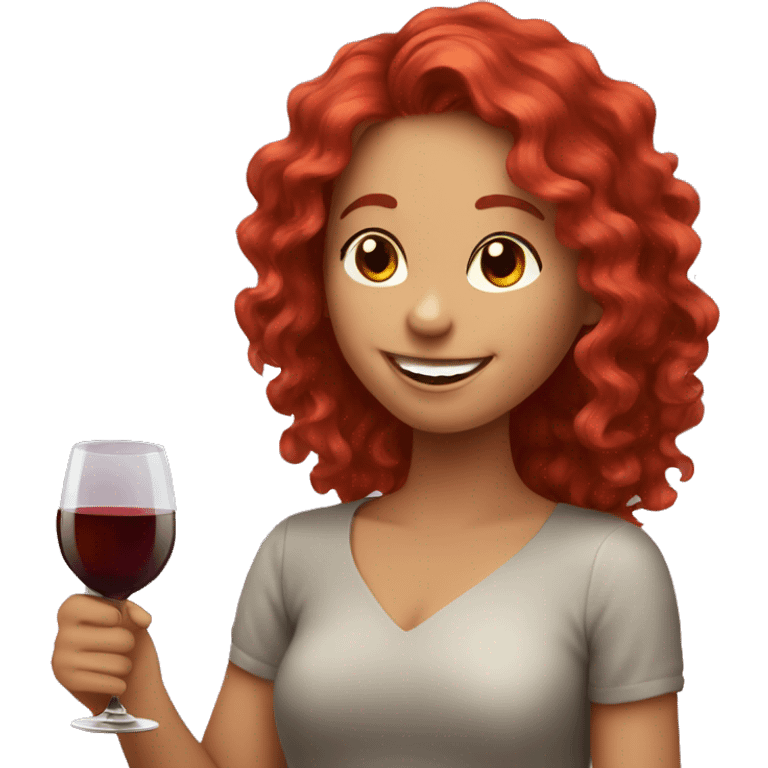 smiling red wavy hair girl enjoying wine emoji