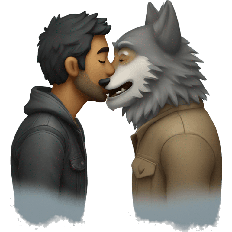 wolf kissing wolf man emoji