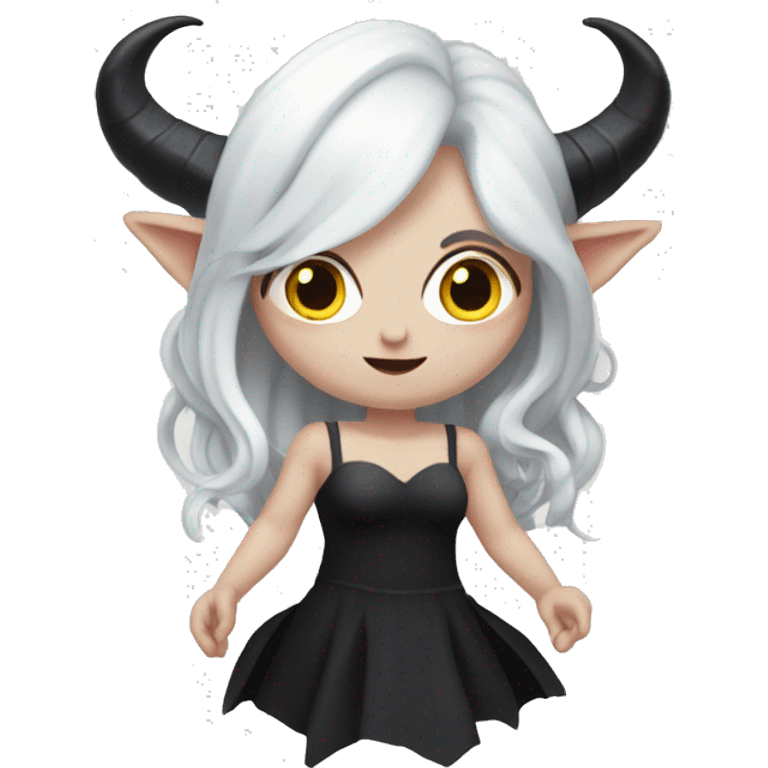 Demon succubus with white hair and pale skin. She has dark horns and a black dress. emoji