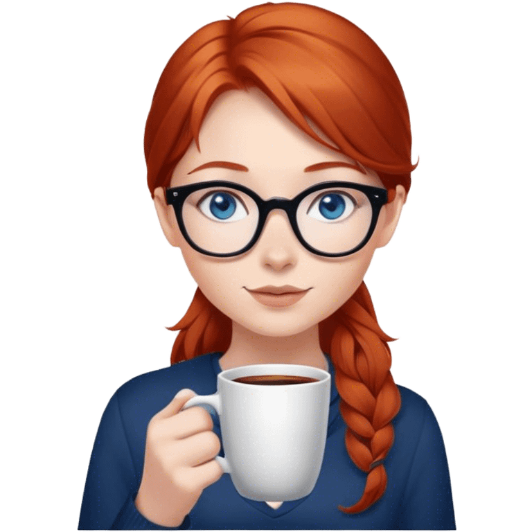 redhead girl with glasses holding a cup of coffee, she has blue eyes emoji