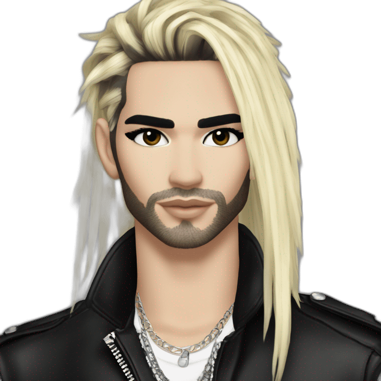 Bill Kaulitz black hair down with blonde highlights eyeshadow emoji