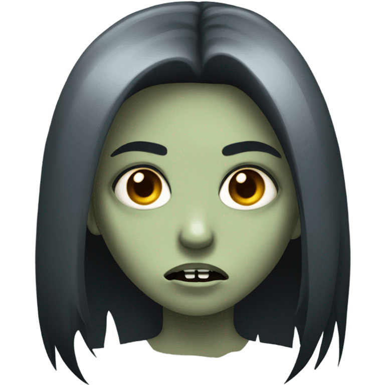 girl zombie with black long hair with teeth and serious face  emoji