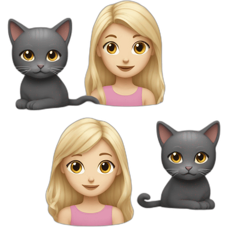 Cute blond girl with one blond cat and one dark and light grey cat emoji