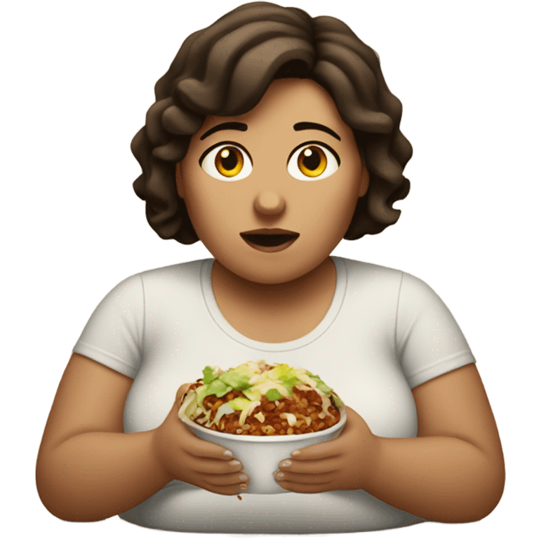 Fat brunette girl eating chipotle emoji