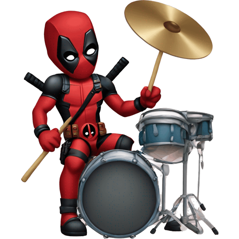 Cute Deadpool character playing drums in HD emoji