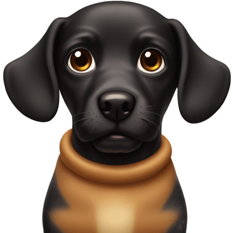 Little black dog with huge caramel dog emoji