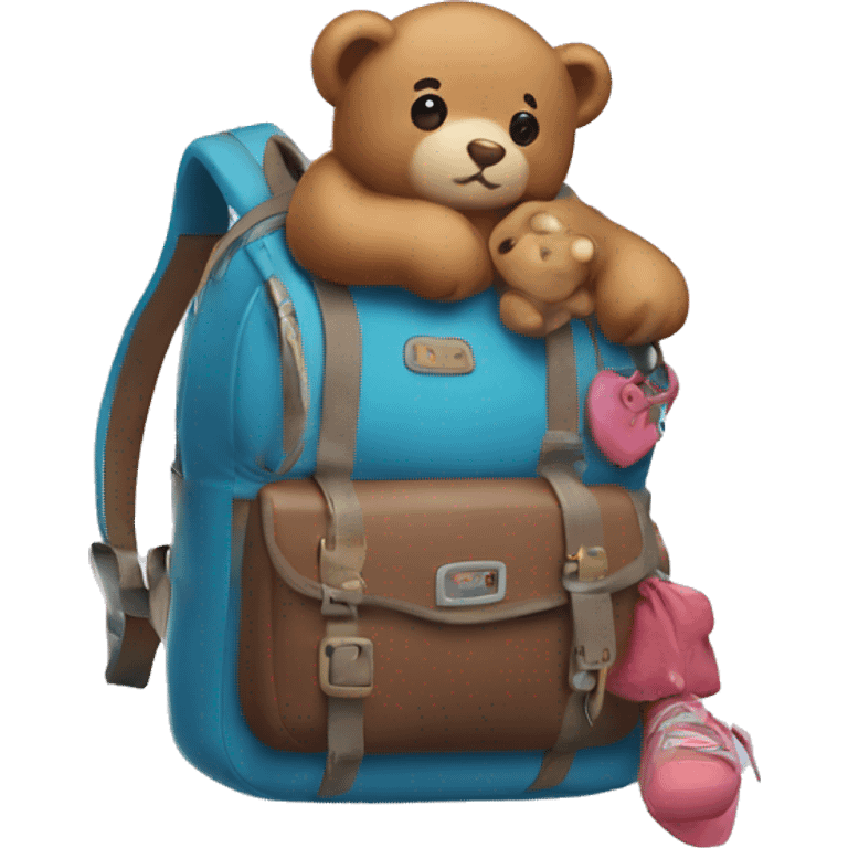 Backpack with bear doll charms emoji