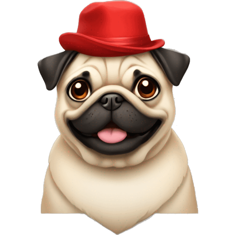 Cheerful pug in a red hat emoji