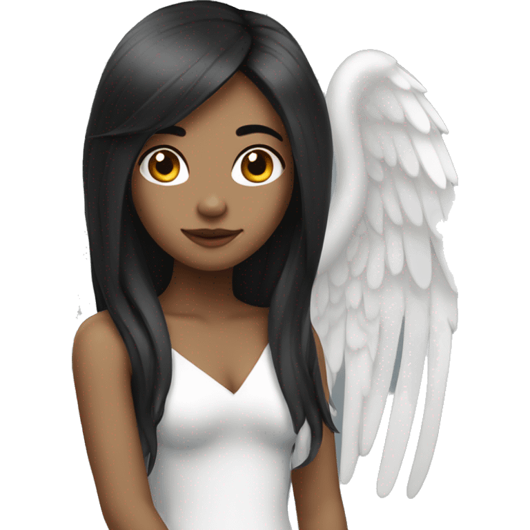 A female angel with long black hair and white skin emoji