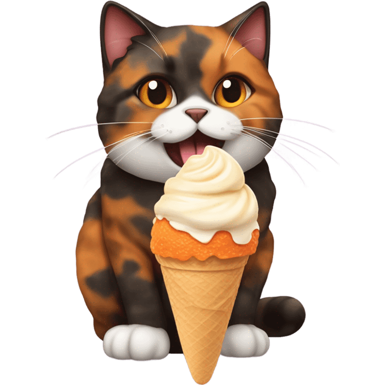 Fat Tortoiseshell cat eating ice cream emoji