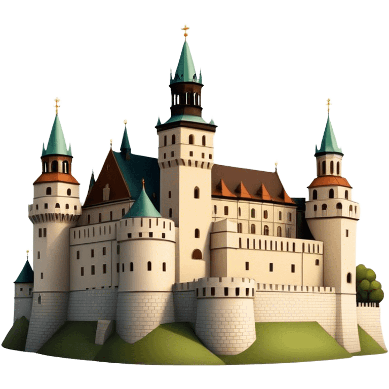 Cinematic Realistic Wawel Castle Landmark Emoji, depicted with the historic royal castle rendered with intricate detail and dramatic, majestic lighting. emoji