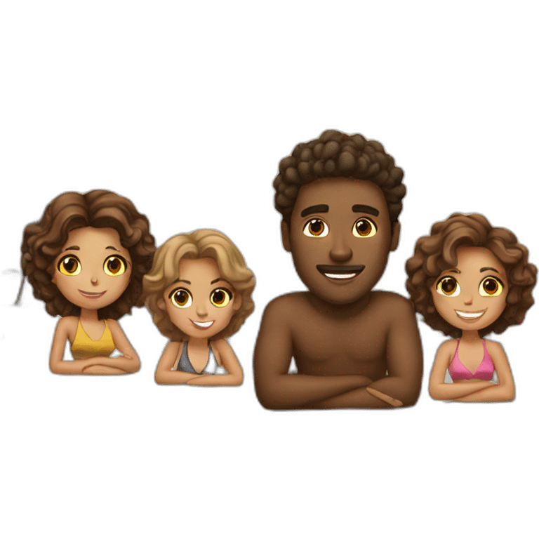 brown guy on a yacht with four girls emoji