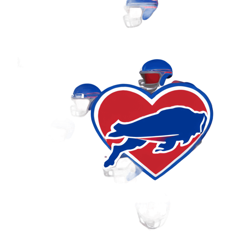 One Heart emoji with 3 colors, blue border outside, red heart inside, smaller white heart inside of that, with the nfl Buffalo bills in the middle  emoji