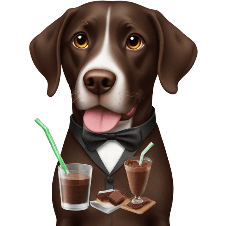 Chocolate lab, tuxedo, serving drinks emoji