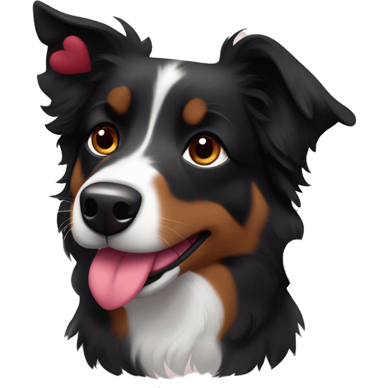 Small black australian shepherd dog surrounded by maroon hearts emoji