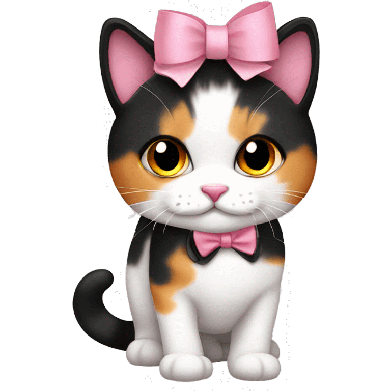 cute white orange black calico cat with pink bow  emoji