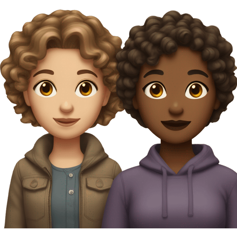 2 girls one lightskined wavy brown hair and another dark and curly short hair emoji