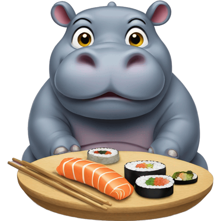 Hippo eating sushi emoji