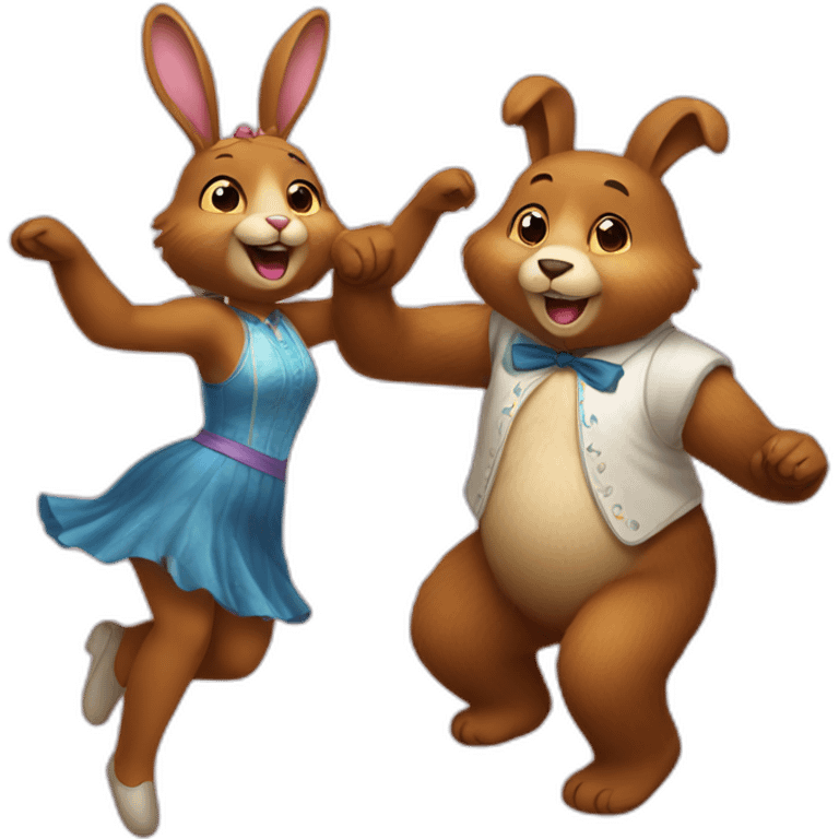 Male Bear and female bunny dancing emoji