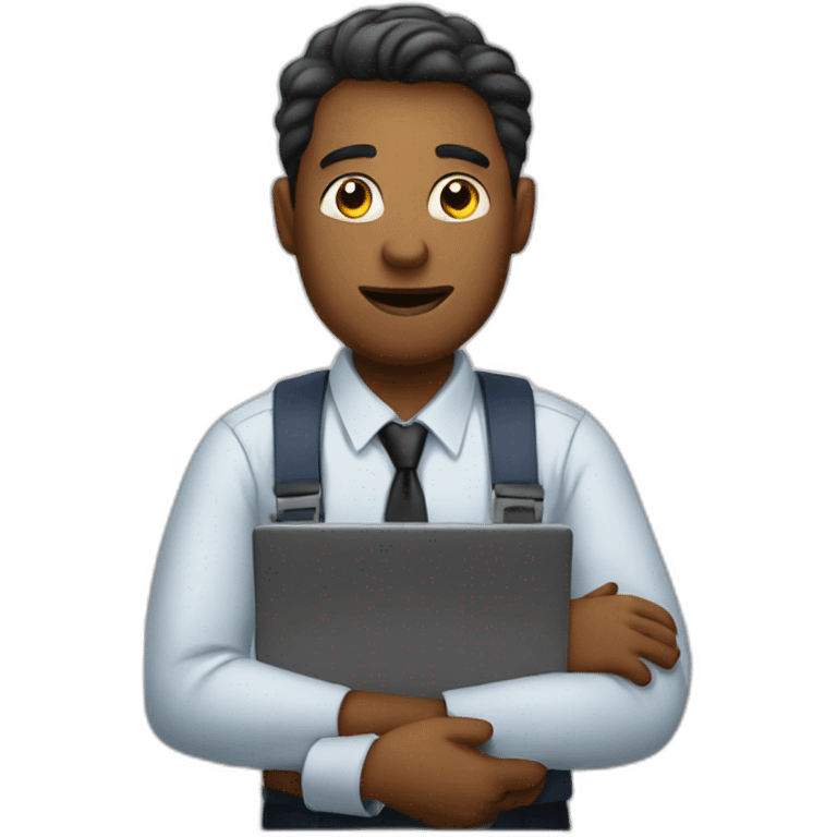 A man who's working in a office asking for help emoji