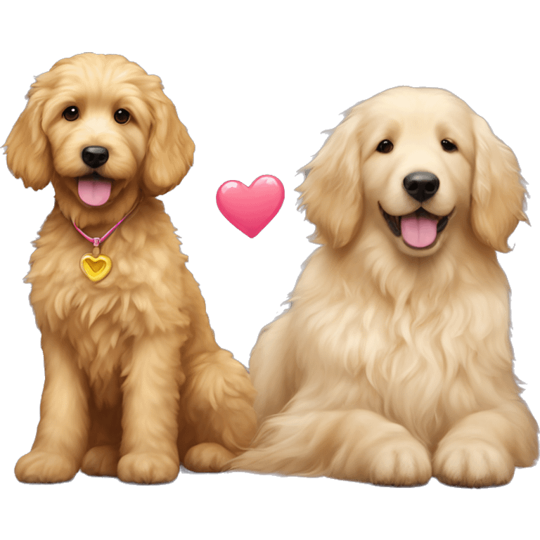 Make one of a fluffy goldendoodle with a golden retriever next to it and a little heart between them  emoji