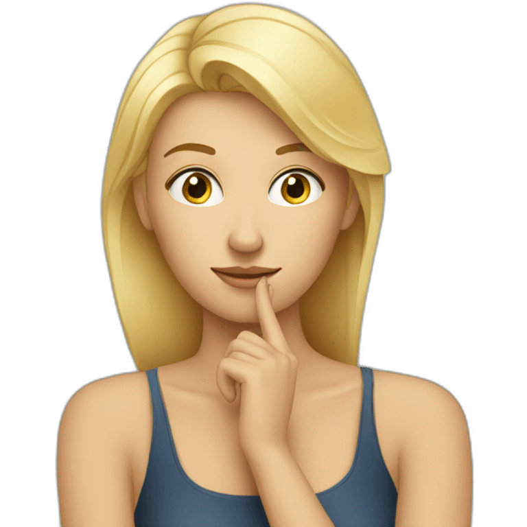 blond woman with hand on chin thinking posture emoji