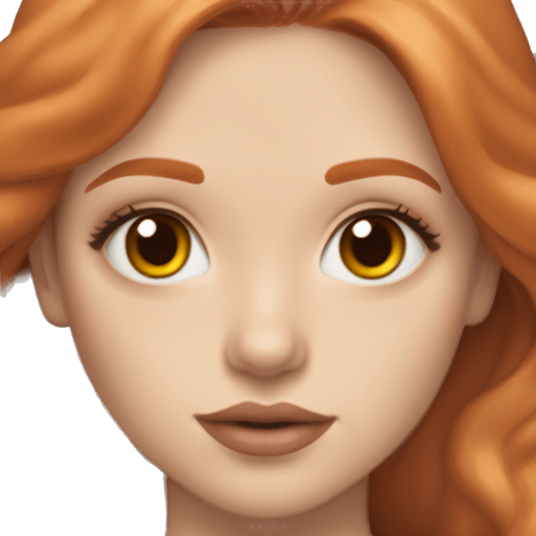 Girl with pale skin,long ginger hair, and brownish hazel eyes. Winged eyeliner, blush on cheeks, and brownish orange lip gloss emoji