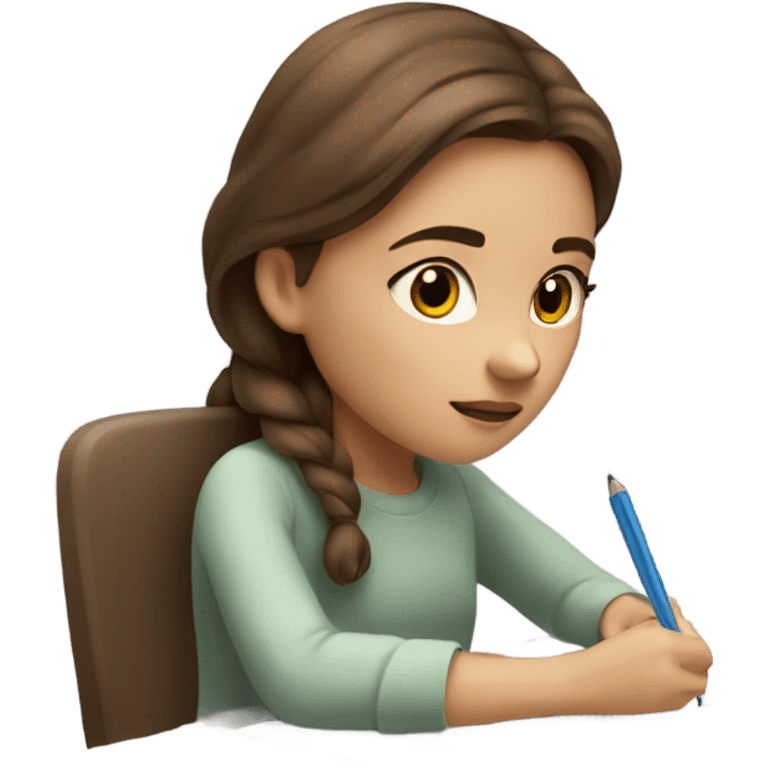 Girl with brown hair in process of writing on paper emoji