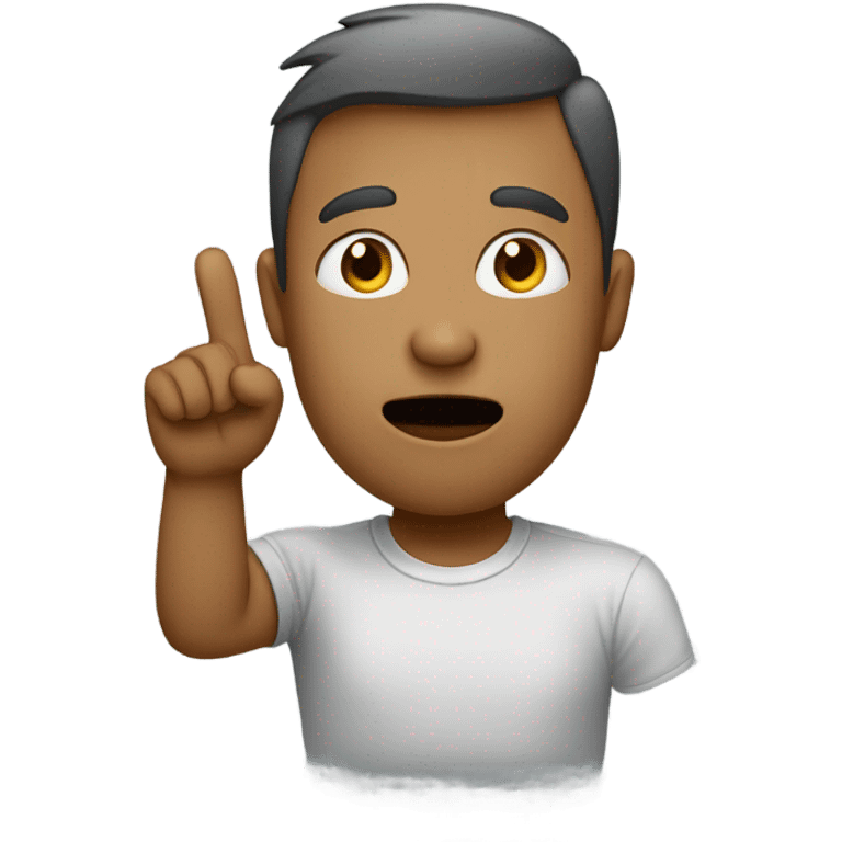 In the image, a person is wearing a light gray t-shirt and holding their hand near their mouth. emoji