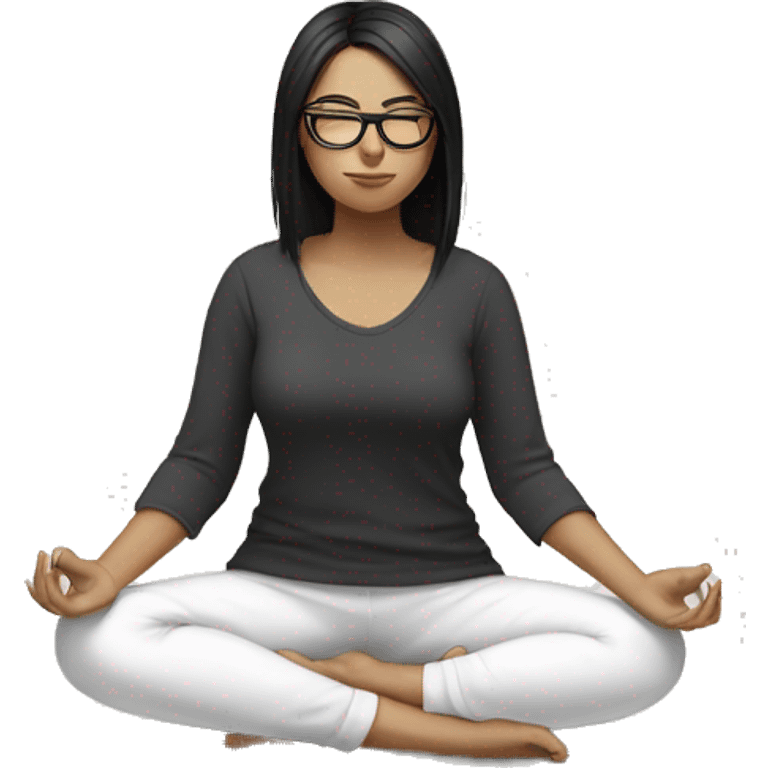 Black haired, white skinned girl with glasses meditating on the floor emoji