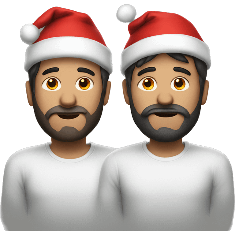 Two dark haired men in santa hats emoji